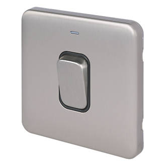 Image of Schneider Electric Lisse Deco 50A 1-Gang DP Cooker Switch Brushed Stainless Steel with LED with Black Inserts 