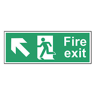 Image of Non Photoluminescent "Fire Exit Man Up Left Arrow" Sign 150mm x 450mm 