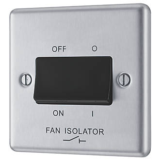 Image of LAP 10AX 1-Gang 3-Pole Fan Isolator Switch Brushed Stainless Steel with Black Inserts 