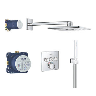 Image of Grohe Grohtherm SmartControl 3 Button Square with Rainshower Smartactive 310 HP Rear-Fed Concealed Chrome Thermostatic Shower Set 