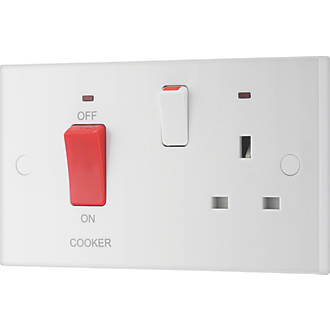 Image of British General 900 Series 45A 2-Gang DP Cooker Switch & 13A DP Switched Socket White with Neon 