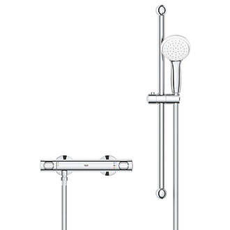 Image of Grohe Precision Flow Rear-Fed Exposed Chrome Thermostatic Shower Mixer Set 