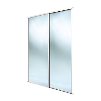 Image of Spacepro Classic 2-Door Framed Sliding Mirror Wardrobe Doors White Frame Mirror Panel 1489mm x 2260mm 