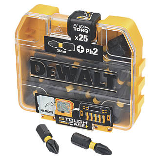 Image of DeWalt 6.35mm 25mm Hex Shank PH2 Impact Torsion Screwdriver Bits 25 Pack 