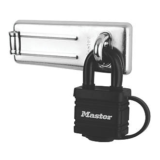 Image of Master Lock Hasp & Staple with Padlock Black 110mm 
