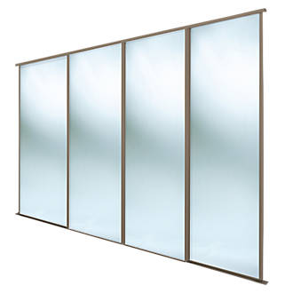 Image of Spacepro Classic 4-Door Sliding Wardrobe Door Kit Stone Grey Frame Mirror Panel 2978mm x 2260mm 