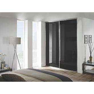 Image of Spacepro Classic 2-Door Framed Glass Sliding Wardrobe Doors Black Frame Black Panel 1793mm x 2260mm 
