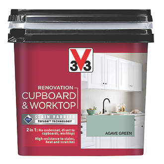 Image of V33 Renovation Cupboard & Worktop Paint Satin Agave Green 750ml 