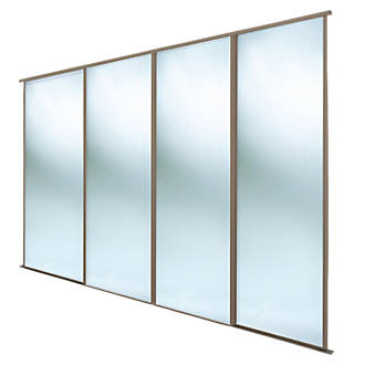 Image of Spacepro Classic 4-Door Sliding Wardrobe Door Kit Stone Grey Frame Mirror Panel 2370mm x 2260mm 