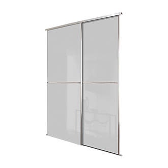 Image of Spacepro Minimalist 2-Door Sliding Wardrobe Door Kit Silver Frame Grey Glass Panel 1208mm x 2260mm 