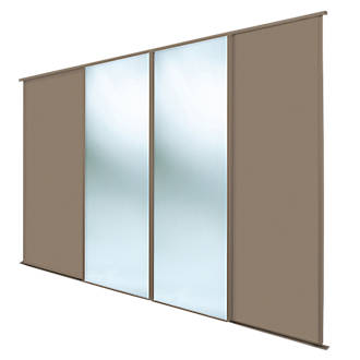 Image of Spacepro Classic 4-Door Sliding Wardrobe Door Kit Stone Grey Frame Stone Grey / Mirror Panel 2370mm x 2260mm 