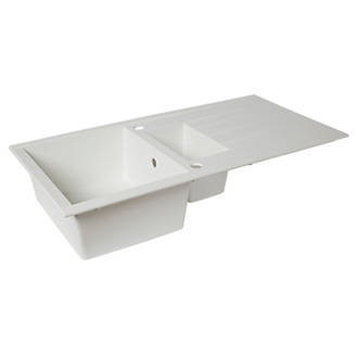 Image of 1.5 Bowl Plastic & Resin Kitchen Sink & Drainer White Reversible 1000mm x 500mm 
