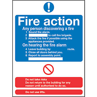 Image of Non Photoluminescent "Fire Action" Notice Sign 230mm x 172mm 