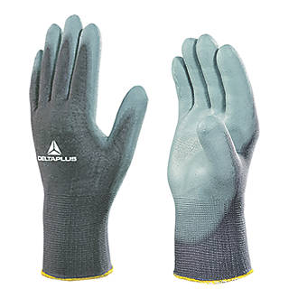 Image of Delta Plus VE702PG PU-Coated General Handling Palm Gloves Grey Large 12 Pack 