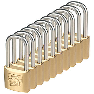 Image of Burg-Wachter Brass Keyed Alike Water-Resistant Long Shackle Padlocks 40mm 10 Pack 