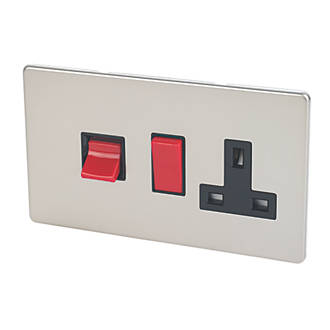 Image of Varilight 45AX 2-Gang DP Cooker Switch & 13A DP Switched Socket Satin Chrome with Black Inserts 