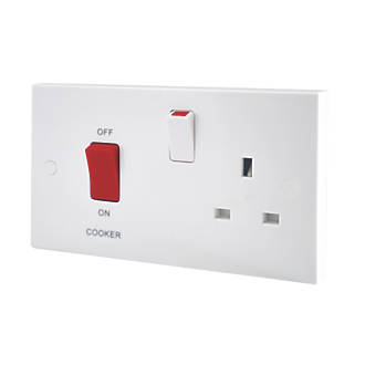 Image of British General 900 Series 45A 2-Gang DP Cooker Switch & 13A DP Switched Socket White 