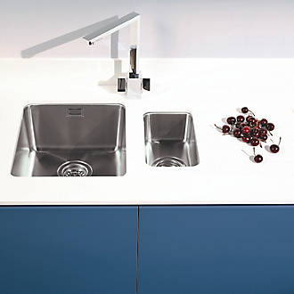 Image of Metis White Sink Module with 1.5 Bowl Stainless Steel Sink 3050mm x 620mm x 15mm 