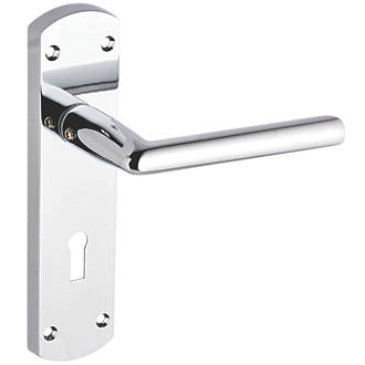Image of Smith & Locke Crane Fire Rated Lever Lock Door Handles Pair Polished Chrome 