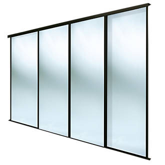 Image of Spacepro Classic 4-Door Framed Sliding Mirror Wardrobe Doors Black Frame Mirror Panel 2978mm x 2260mm 