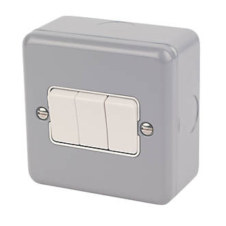 Image of MK Metalclad Plus 10AX 3-Gang 2-Way Metal Clad Light Switch with White Inserts 