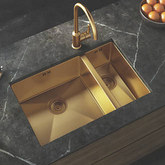 Image of ETAL Elite 1.5 Bowl Stainless Steel Kitchen Sink Gold 670mm x 440mm 