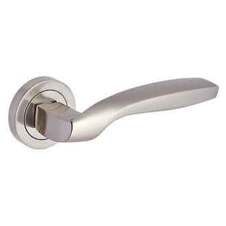 Image of Smith & Locke Rhossilli Fire Rated Lever on Rose Door Handles Pair Brushed Nickel 