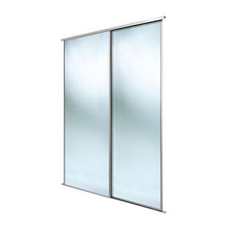Image of Spacepro Classic 2-Door Framed Sliding Mirror Wardrobe Doors Silver Frame Mirror Panel 1793mm x 2260mm 