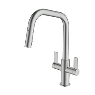 Image of Clearwater Kira KIR20BN Double Lever Tap with Twin Spray Pull-Out Brushed Nickel PVD 