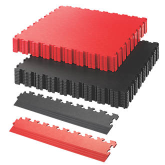 Image of Garage Floor Tile Company X Joint Double Garage Interlocking Floor Tile Pack Black / Red 27mÂ² 117 Pieces 