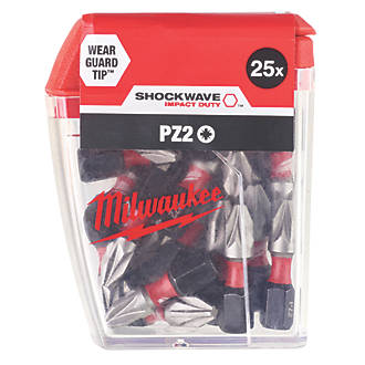 Image of Milwaukee Shockwave 1/4" 25mm Straight Shank PZ2 Screwdriver Bits 25 Pack 