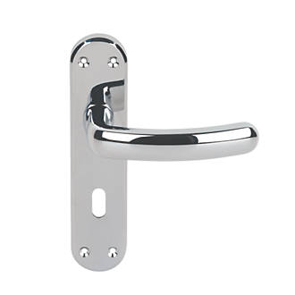 Image of Serozzetta Shape Fire Rated Lever on Backplate Lock Door Handles Pair Polished Chrome 