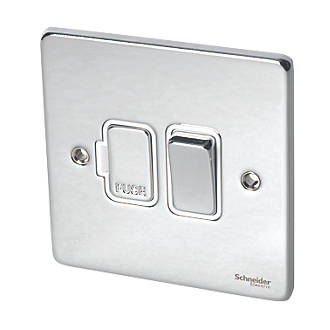 Image of Schneider Electric Ultimate Low Profile 13A Switched Fused Spur Polished Chrome with White Inserts 