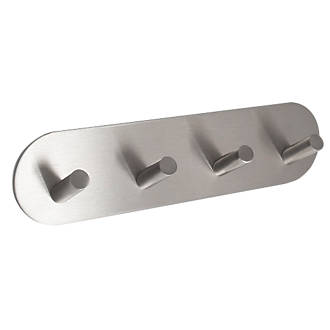Image of Eclipse 4-Hook Angled Coat Hook Rail Satin Stainless Steel 191mm x 48mm 