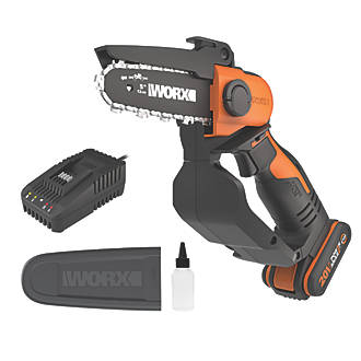 Image of Worx WG324E 20V 1 x 2.0Ah Lithium PowerShare Cordless 12cm Chainsaw 