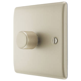 Image of British General Nexus Metal 1-Gang 2-Way LED Trailing Edge Single Push Dimmer Switch with Rotary Control Pearl Nickel with Colour-Matched Inserts 