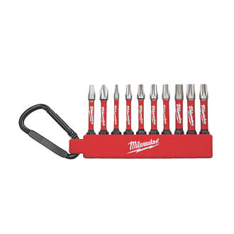 Image of Milwaukee Shockwave 1/4" Straight Shank Mixed Impact Duty Screwdriver Bits Carabiner Set 10 Pieces 