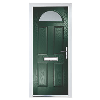 Image of Crystal 4-Panel 1-Light Left or Right-Handed Dark Green Composite Front Door 2055mm x 920mm 