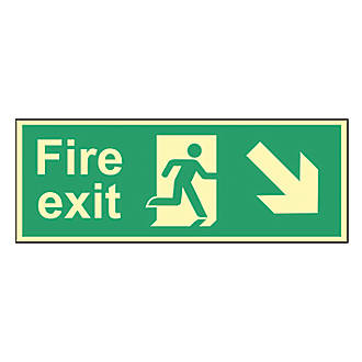 Image of Photoluminescent "Fire Exit Man Down Right Arrow" Sign 150mm x 450mm 