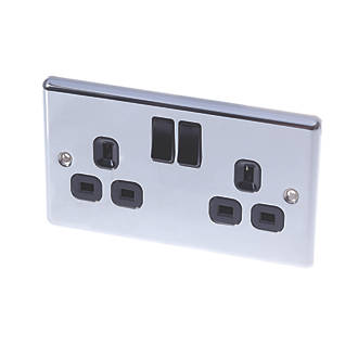 Image of LAP 13A 2-Gang SP Switched Plug Socket Polished Chrome with Black Inserts 
