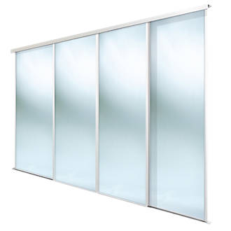 Image of Spacepro Classic 4-Door Framed Sliding Mirror Wardrobe Doors White Frame Mirror Panel 2978mm x 2260mm 