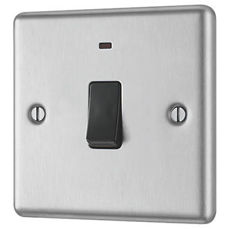 Image of LAP 20A 1-Gang DP Control Switch Brushed Stainless Steel with Neon with Black Inserts 