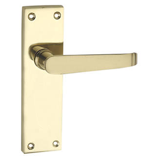 Image of Smith & Locke Long Victorian Straight Fire Rated Latch Door Handles Pair Polished Brass 