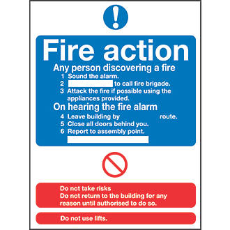 Image of Non Photoluminescent "Fire Action" Notice Signs 230mm x 172mm 50 Pack 