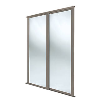 Image of Spacepro Shaker 2-Door Sliding Wardrobe Door Kit Stone Grey Frame Mirror Panel 1449mm x 2260mm 