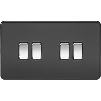 Image of Knightsbridge 10AX 4-Gang 2-Way Light Switch with Chrome Switches Matt Black 
