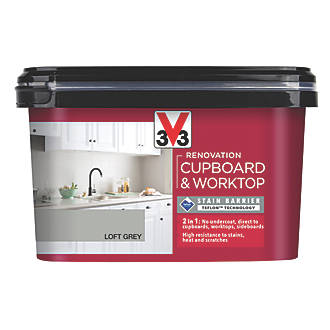 Image of V33 Renovation Cupboard & Worktop Paint Satin Loft Grey 2Ltr 