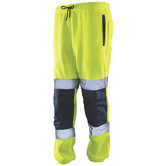 Image of Tough Grit Hi-Vis Jogging Bottoms Elasticated Waist Yellow / Navy Small 35" W 30" L 