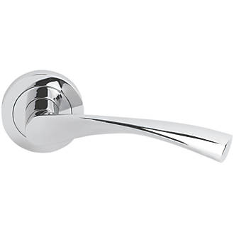 Image of Smith & Locke Bude Fire Rated Lever on Rose Door Handles Pair Polished Chrome 