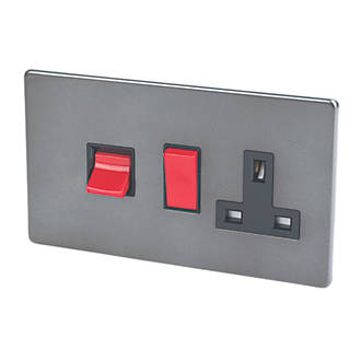 Image of Varilight 45AX 2-Gang DP Cooker Switch & 13A DP Switched Socket Slate Grey with Black Inserts 